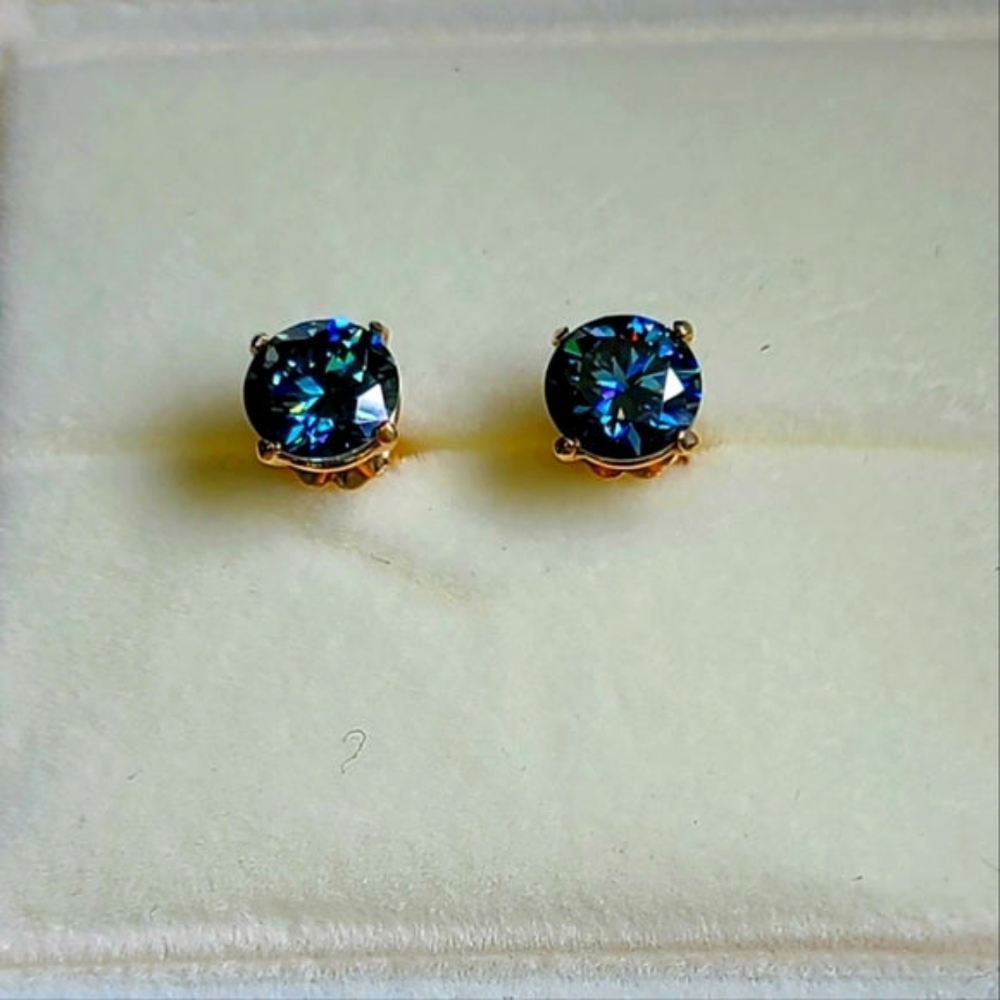 Solid 14k gold 2ct royal blue moissanite earrings